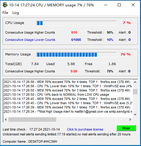 CPU_Alert license running screen