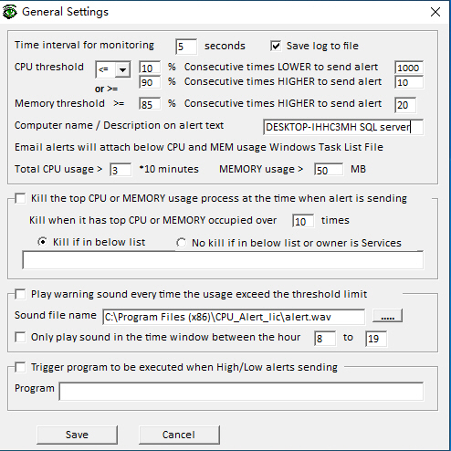 CPU_Alert license settings screen