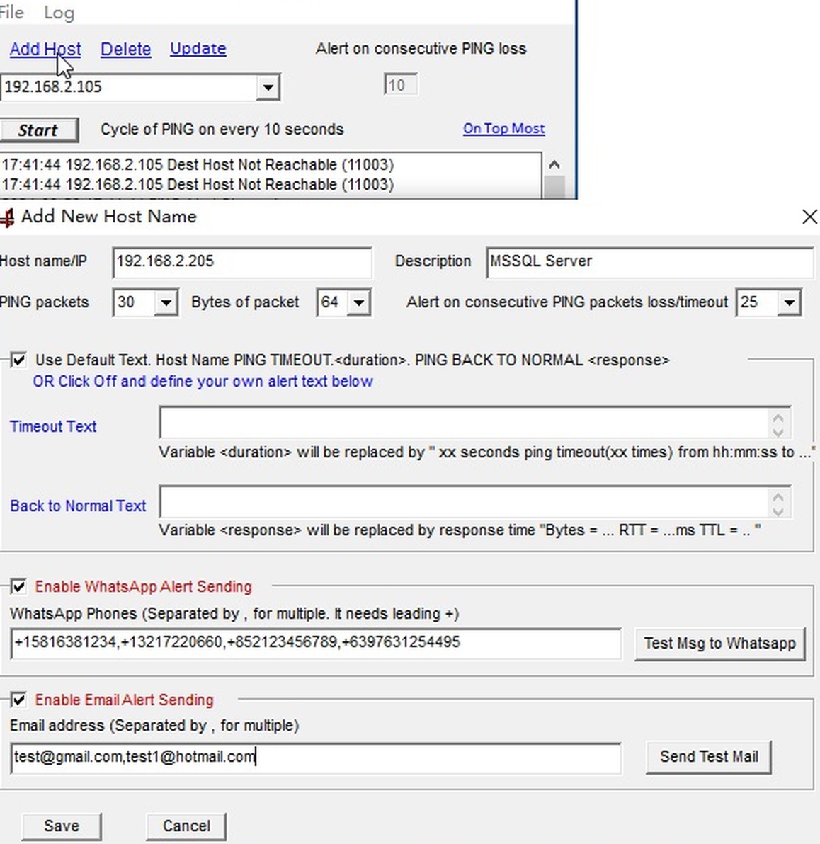 Ping_Alert license setup screenshot